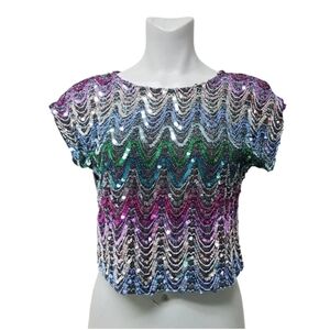 VTG glitter & metallic cropped top . made in USA
